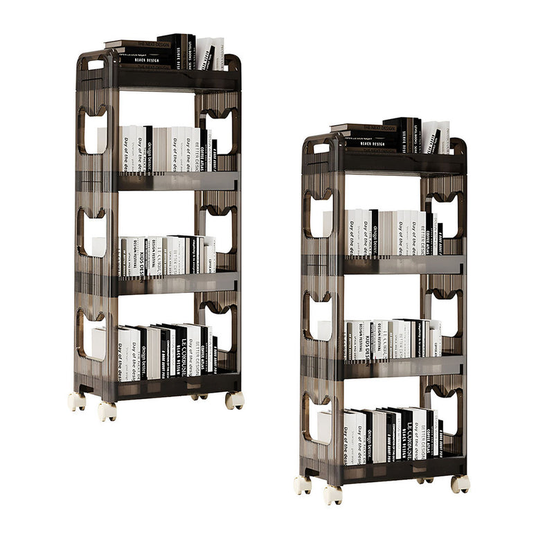 2X 38x24 Black Clear Plastic 4 Tier Rolling Bookshelf Organizer