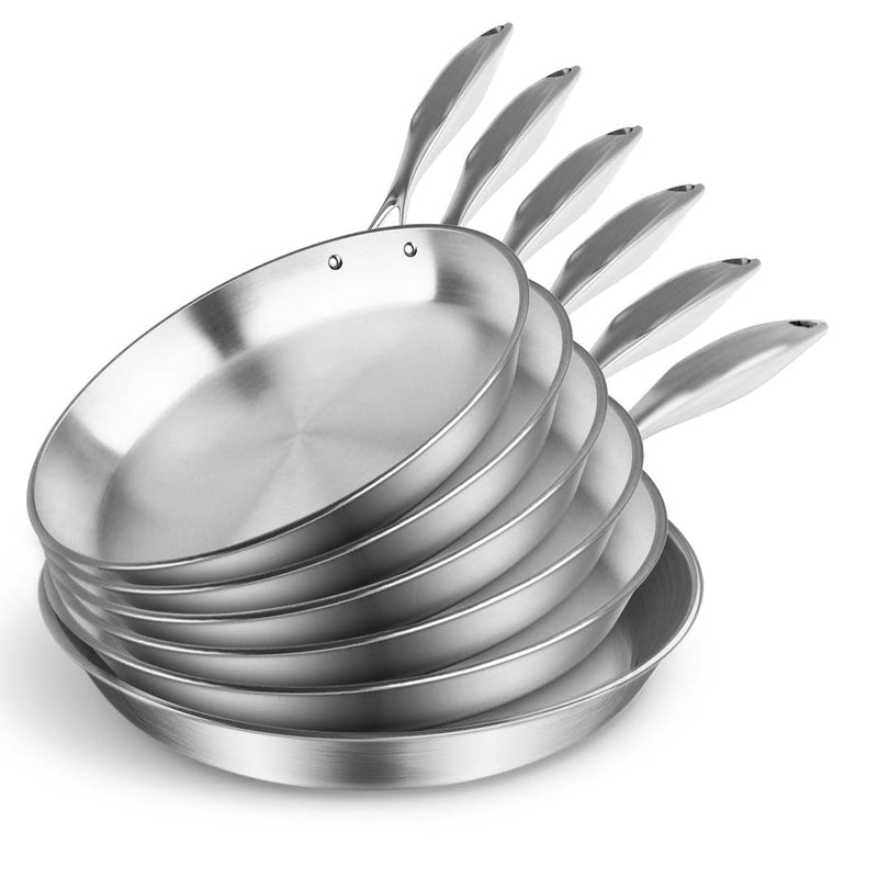 6X Stainless Steel Fry Pan Set Induction Compatible Heat Resistant Handle
