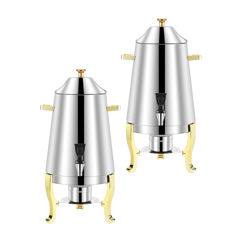 2X Stainless Steel Heated Beverage Dispenser 13L Bullet Silver Gold Handles