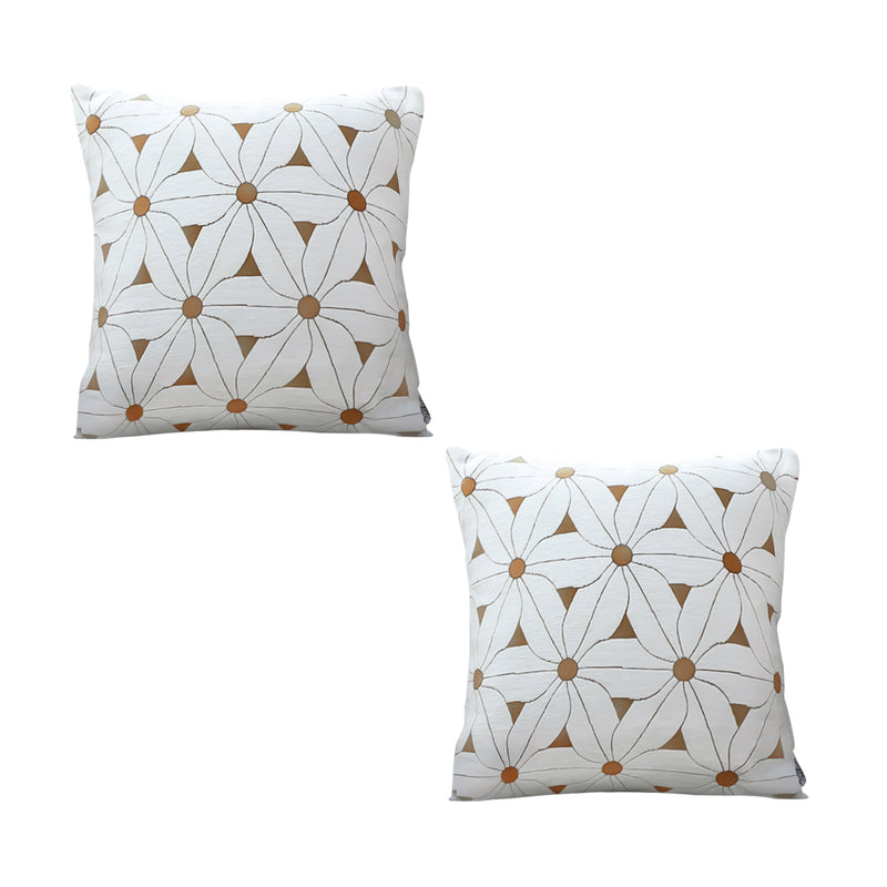 2X Throw Pillow Polyester Cotton 50x50x18cm Thick White Brown