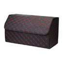 Leather Car Boot Trunk Organizer Collapsible Foldable Storage Box Black Red Stitch