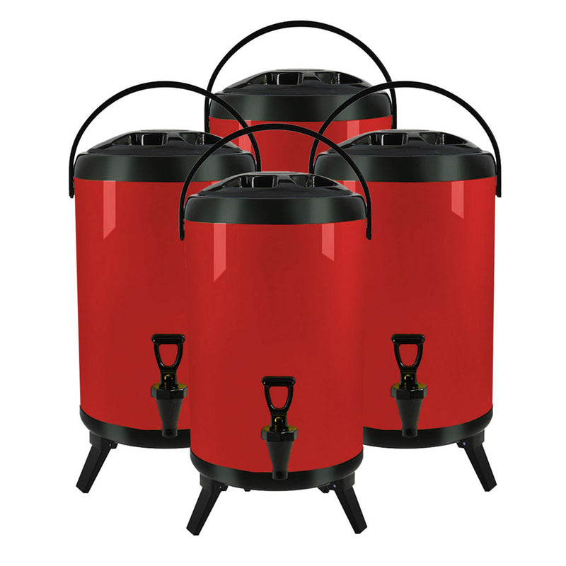 4X 18L Stainless Steel Insulated Milk Tea Beverage Dispenser With Faucet Red