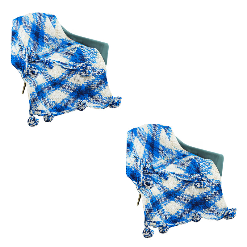 2X 90x200cm Throw Blanket Polyester Blue Gradient Design Decorative Cozy Warm