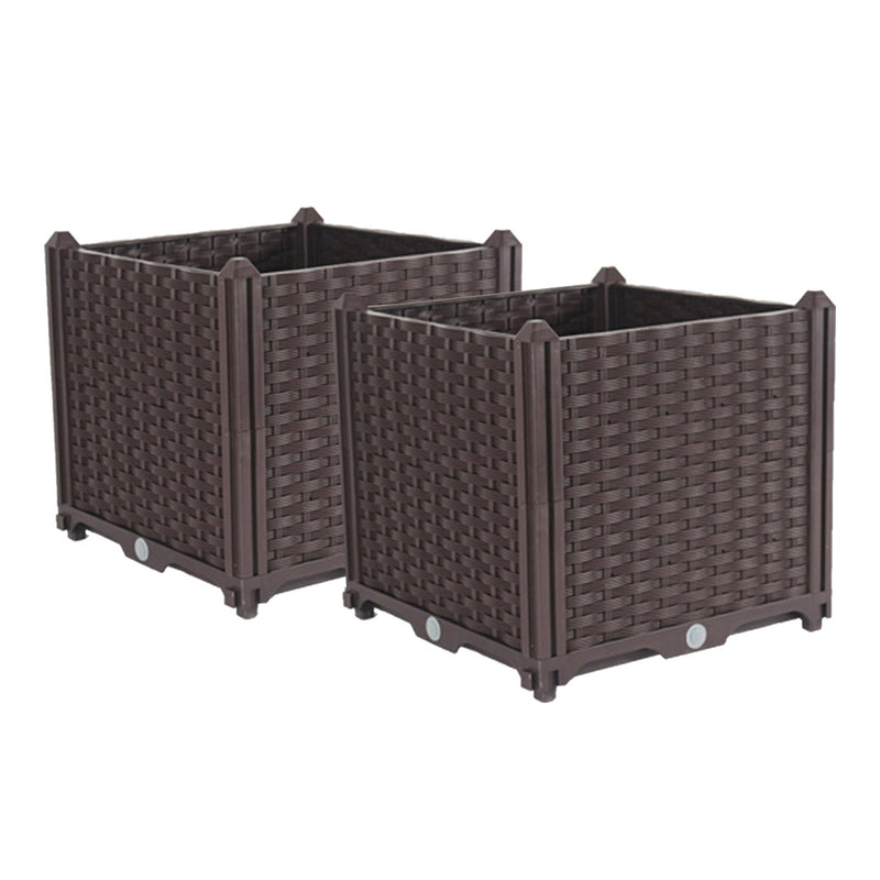 2X 40cm Square Raised Garden Bed 30cm Deep Plastic Self Watering Dark Brown