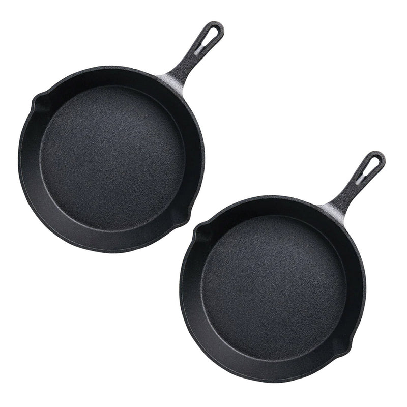 2X 26cm Round Cast Iron Frying Pan Skillet Non-Stick with Handle