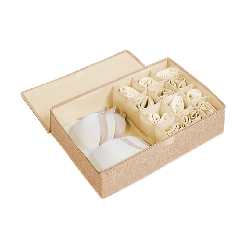 Beige Flip Top Underwear Storage Box Foldable Partition Drawer Organizer 44x29x13cm