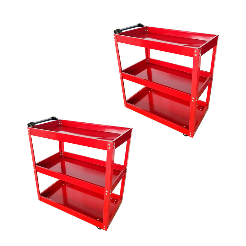 2X 3 Tier Tool Cart Cold Rolled Steel 66x36x73cm 50kg Heavy Duty Red
