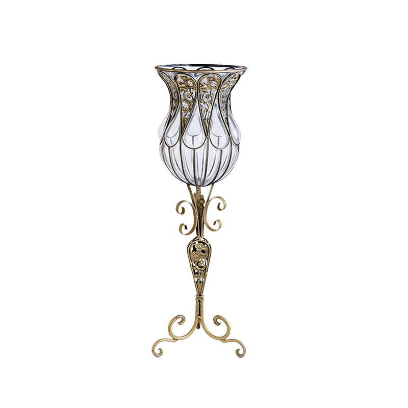 85cm Clear Glass Floor Vase Gold Metal Stand Home Decor Indoor Outdoor