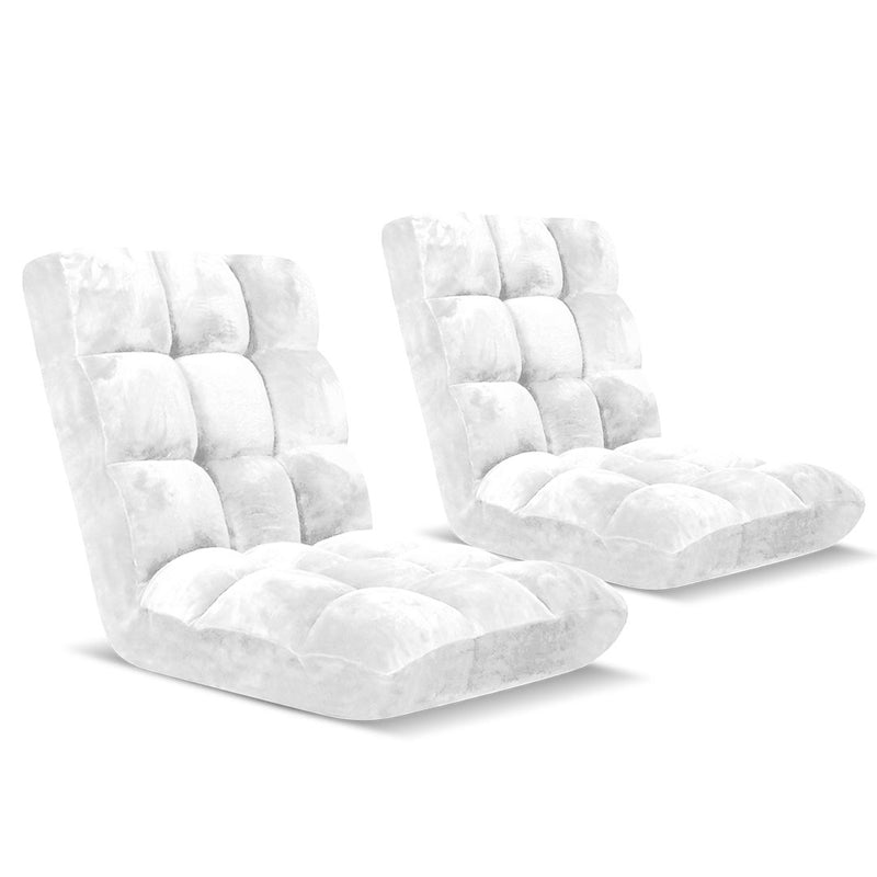 2X Folding Floor Recliner Cushion Plush Memory Foam White 108x53x10cm