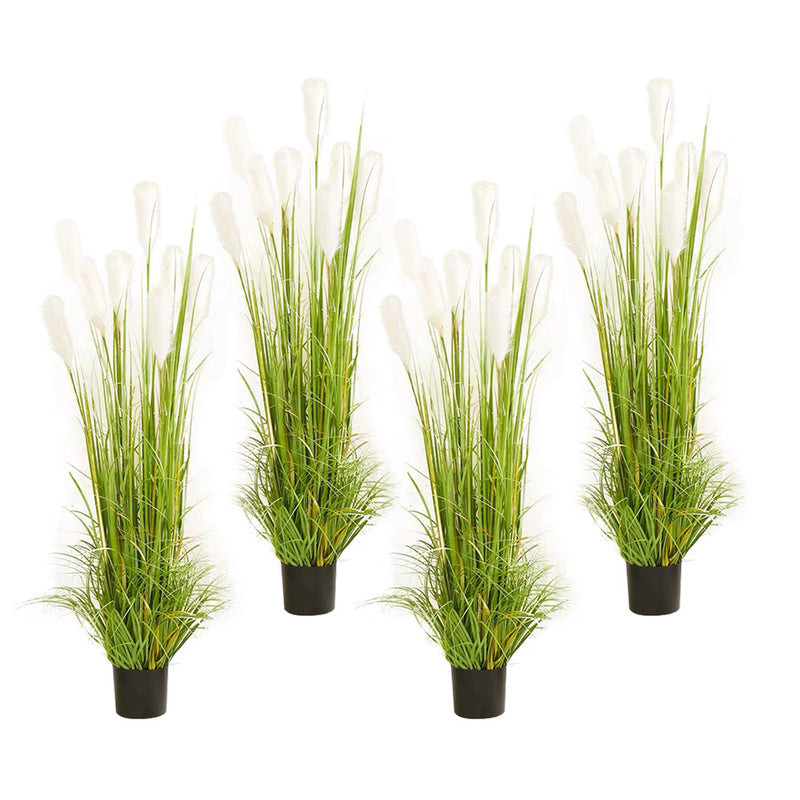 4X 150cm Wheat Plume Artificial Grass With Black Metal Planters Faux Moss Green
