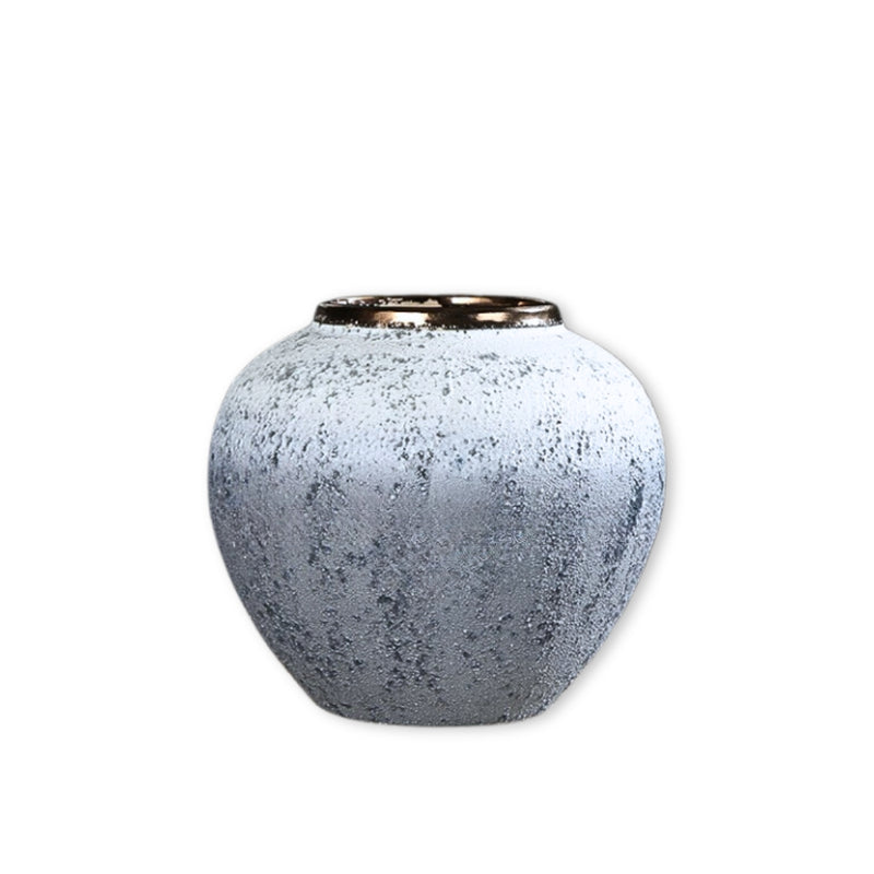 Small Handcrafted Ceramic Flower Vase 21x22cm White Grey