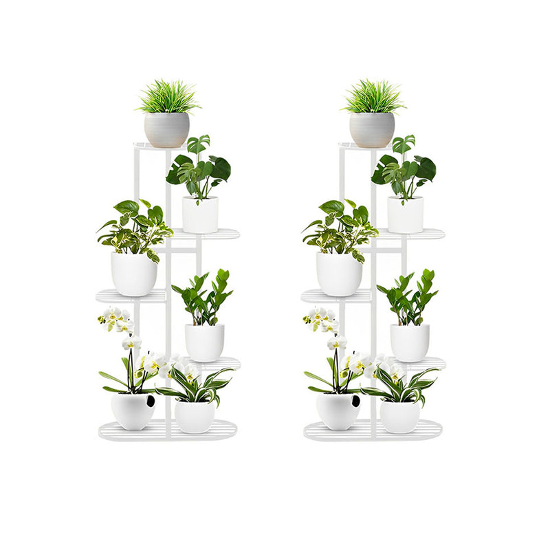 2X 5 Tier 6 Pots White Metal Plant Stand Space Saving Narrow 96Cm Tall