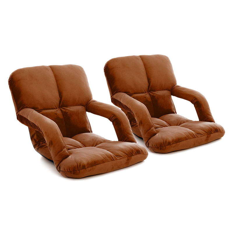 2X Foldable Flannel Floor Recliner Chair 95x55x14cm Adjustable Armrest Coffee