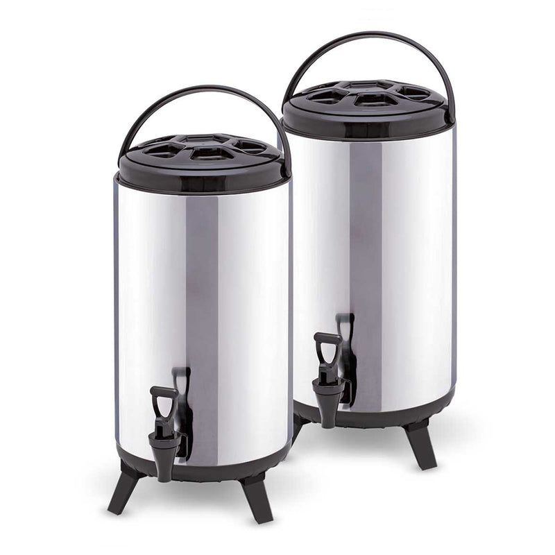 2X 14L Stainless Steel Insulated Hot Cold Beverage Dispenser With Tap