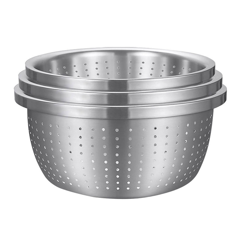 18/10 Stainless Steel Nesting Perforated Colander Set of 3 20cm 24cm 26cm Silver