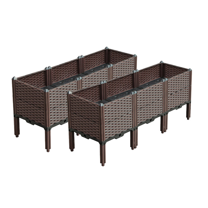 2X 120cm Raised Garden Bed Plastic 30cm Deep With Legs Dark Brown Self Watering