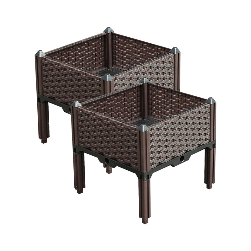 2X Raised Planter Box 40cm Outdoor Plastic Garden Bed With Legs Brown