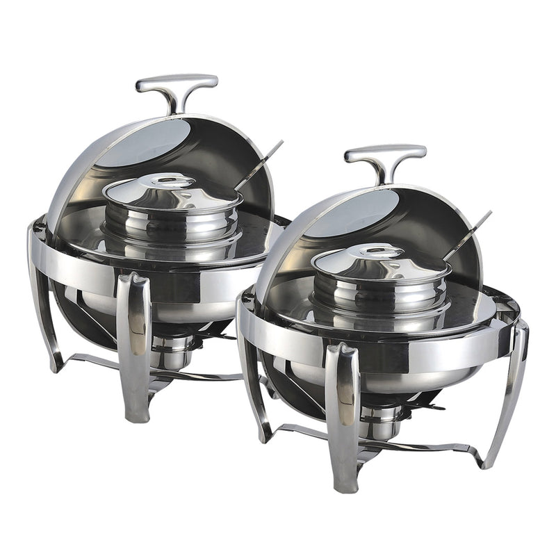 2X 6.5L Stainless Steel Round Roll Top Soup Tureen Chafing Dish Show Window Lid