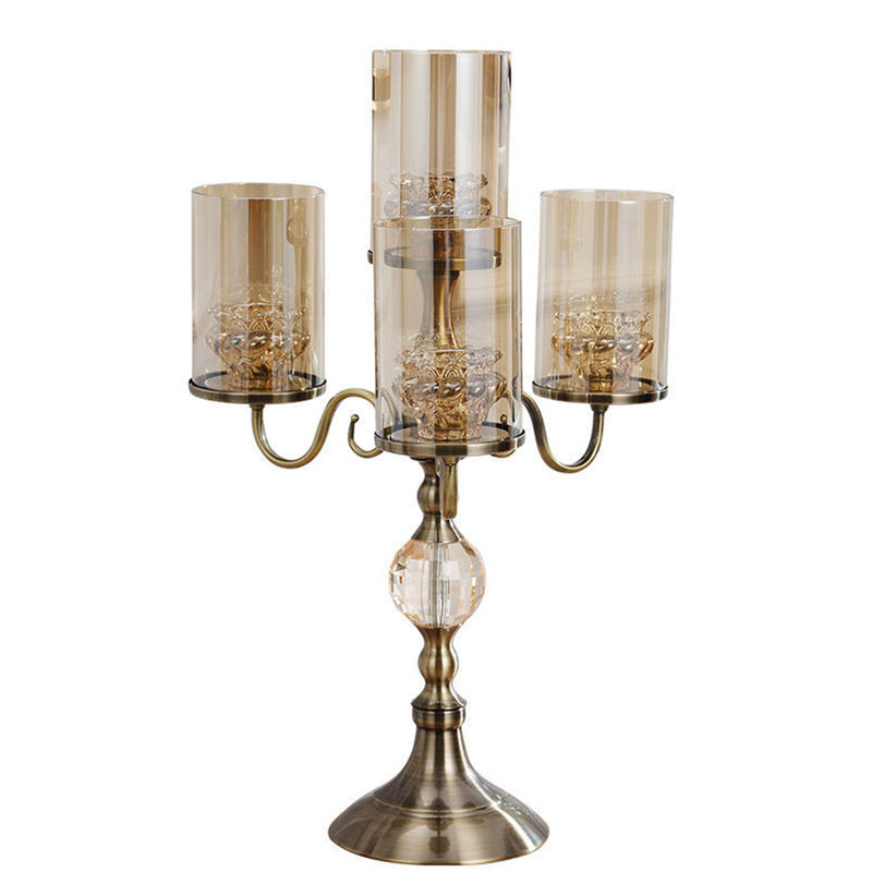58cm 4-Slots Iron Glass Candlestick Candle Holder Bronze Home Decor Centerpiece
