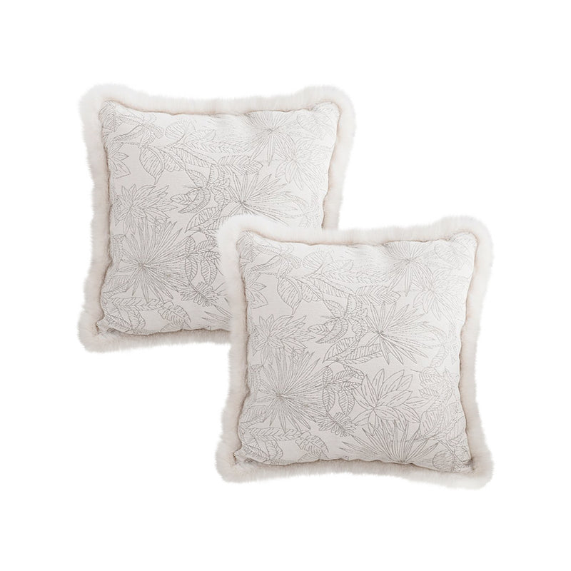2X 45cm Velvet Pillow Cover French Peony Floral Jacquard Off White Cushion