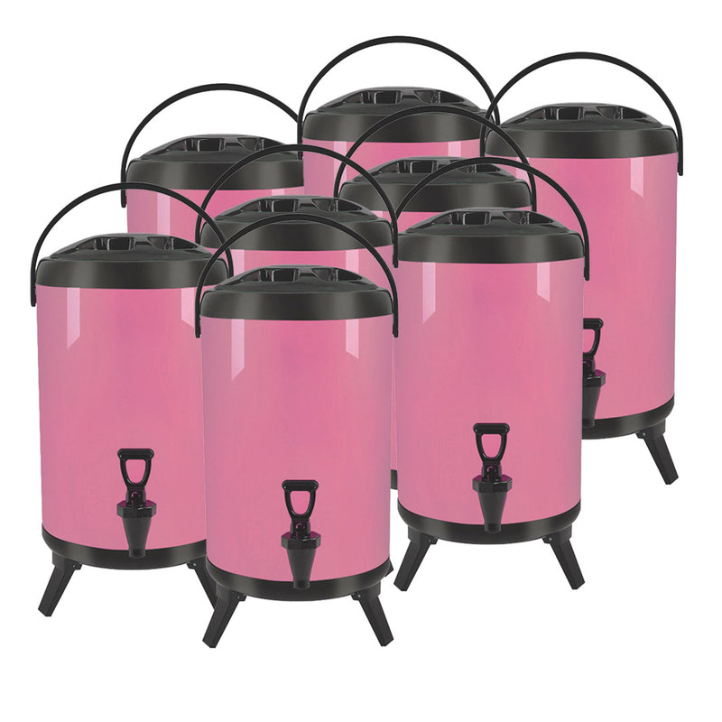 8X 14L Stainless Steel Insulated Beverage Dispenser With Faucet Pink