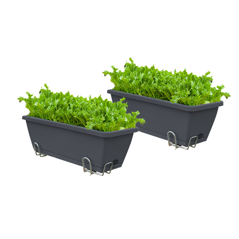 Rectangular Planter Plastic Iron Frame 49.5cm Black Balcony Drainage Set of 2