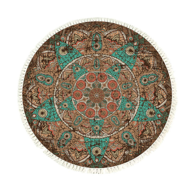 90cm Mandala Round Area Rug Anti-Slip Polyester Fiber Home Decor Elegant Design