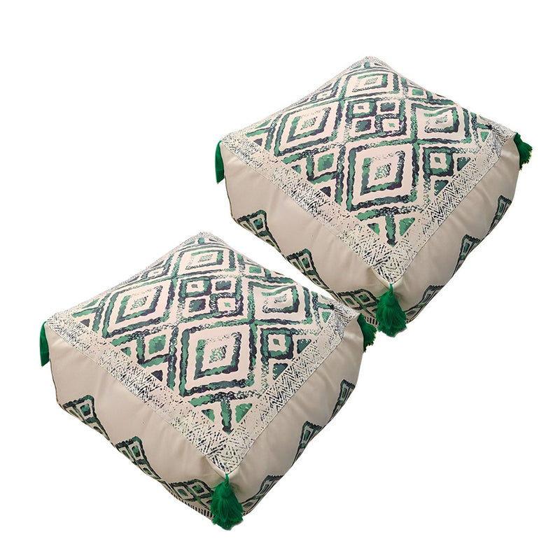 2X 50x50x35cm Polyester Cotton Pouf Cushion EPP Particle Insert Green