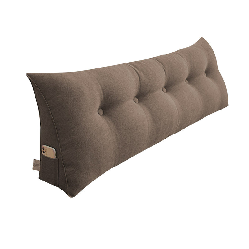 150cm Coffee Wedge Headboard Pillow Button Tufted Side Pocket Polyester