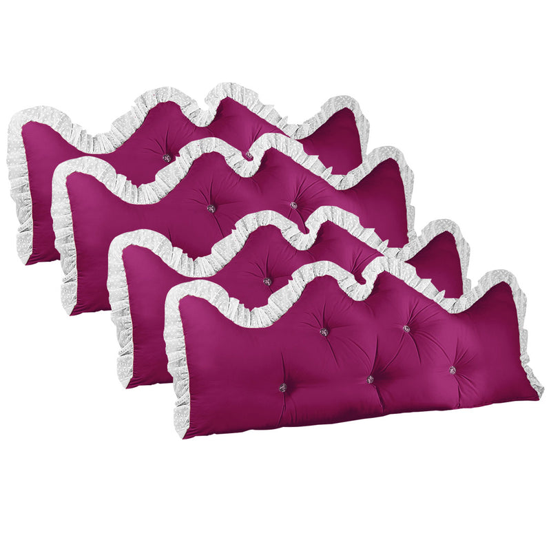 4X Princess Headboard Pillow 150cm Burgundy with Ruffle Lace Backrest Cushion