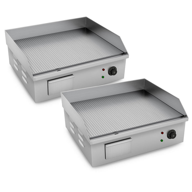 2X Electric Stainless Steel Ribbed Griddle 548x350mm 2200W Precise Temperature