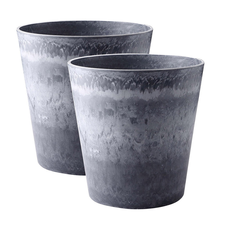 2X 27cm Tapered Round Resin Planter Weathered Grey Concrete Look Indoor Office