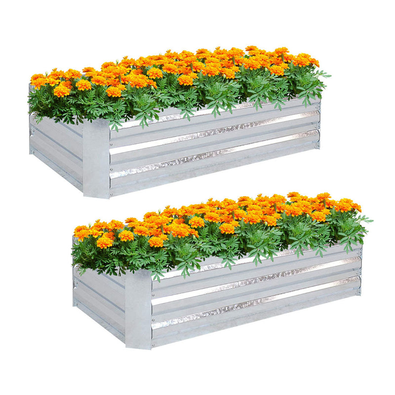2X Galvanized Raised Garden Bed 120cm Rectangle Planter Box Silver Outdoor Use
