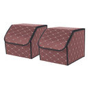 2X Leather Car Boot Organizer Foldable Storage Box Coffee With Gold Stitch