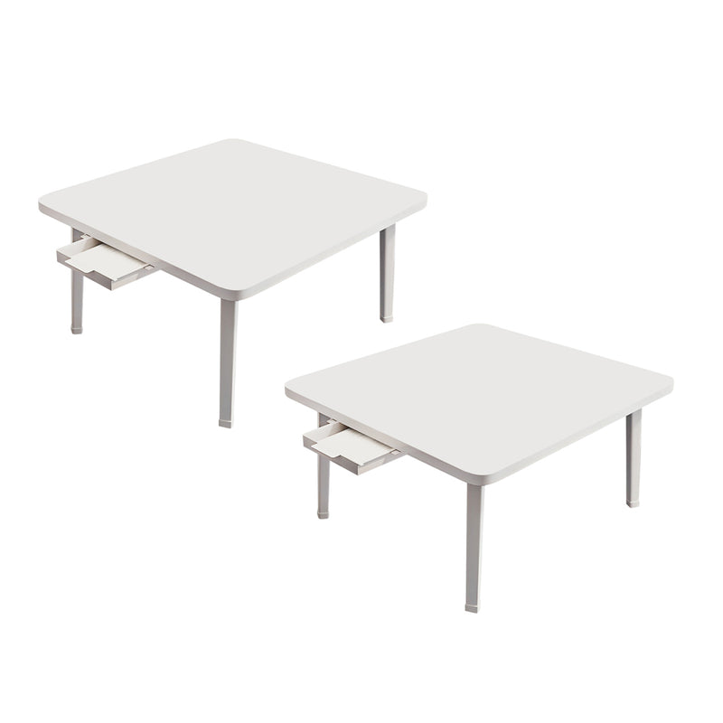2X White Small Portable Floor Table Sturdy Space-Saving Desk With Drawer