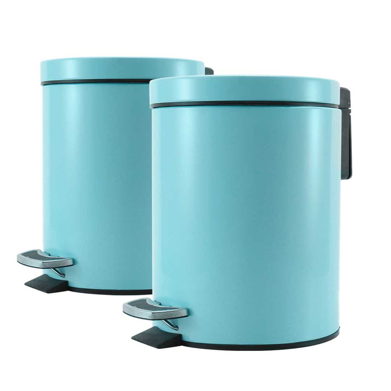 2X 7L Foot Pedal Round Steel Bin Blue Hands Free Soft Close Lid Home Office