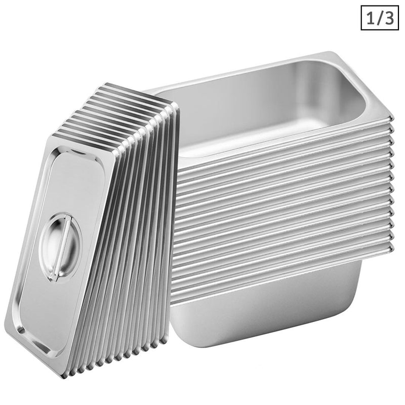 12X 1/3 Gastronorm Pan Stainless Steel 33.4cm x 18.2cm x 10cm With Lid