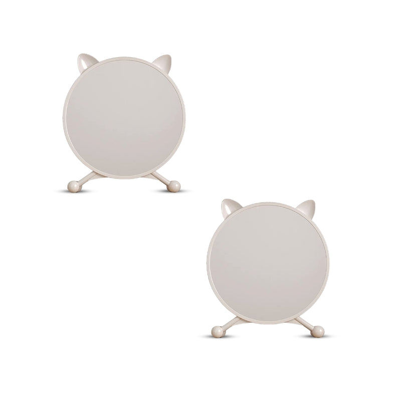 2X White Plastic Table Mirror 30cm Cat Ear Style No Led Light
