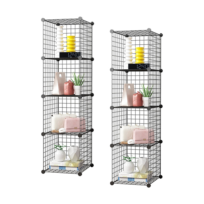 2X Black 4 Tier Portable Foldable DIY Modular Cube Storage Organizer Shelf