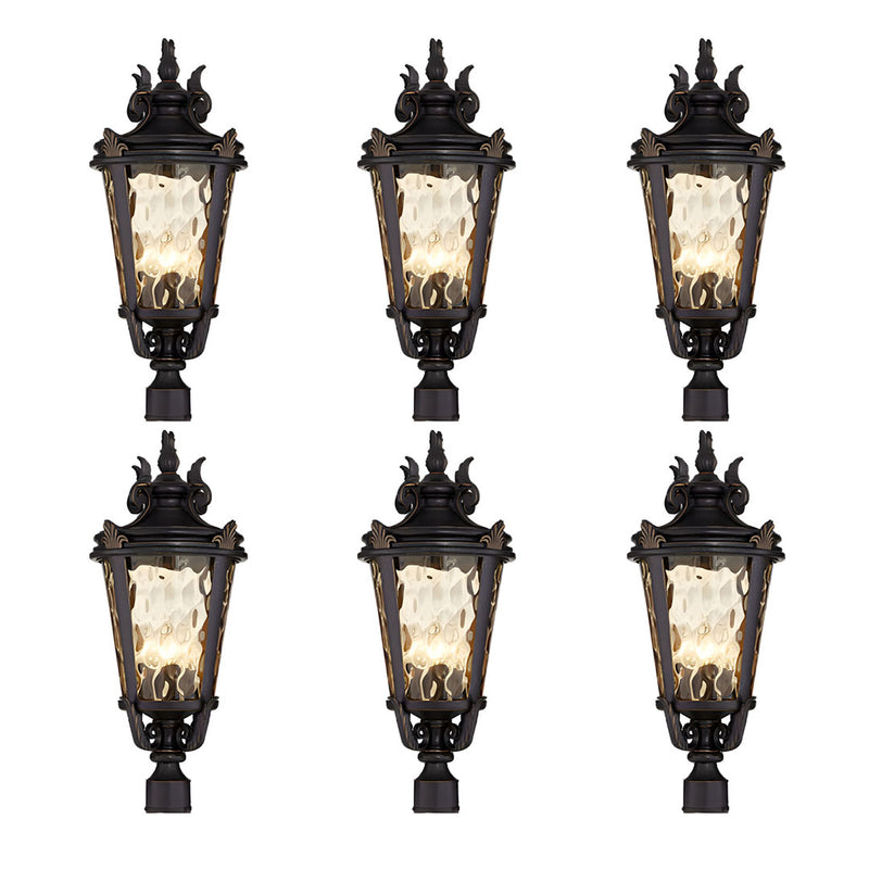 6X Vintage Outdoor Post Lantern Aluminum Amber Glass 63.5cm Dark Brown