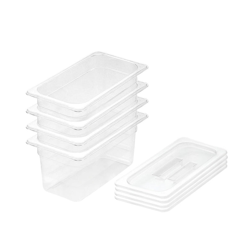 Clear Polycarbonate Gastronorm Pan 100mm 1/3 Size with Lid Set of 4
