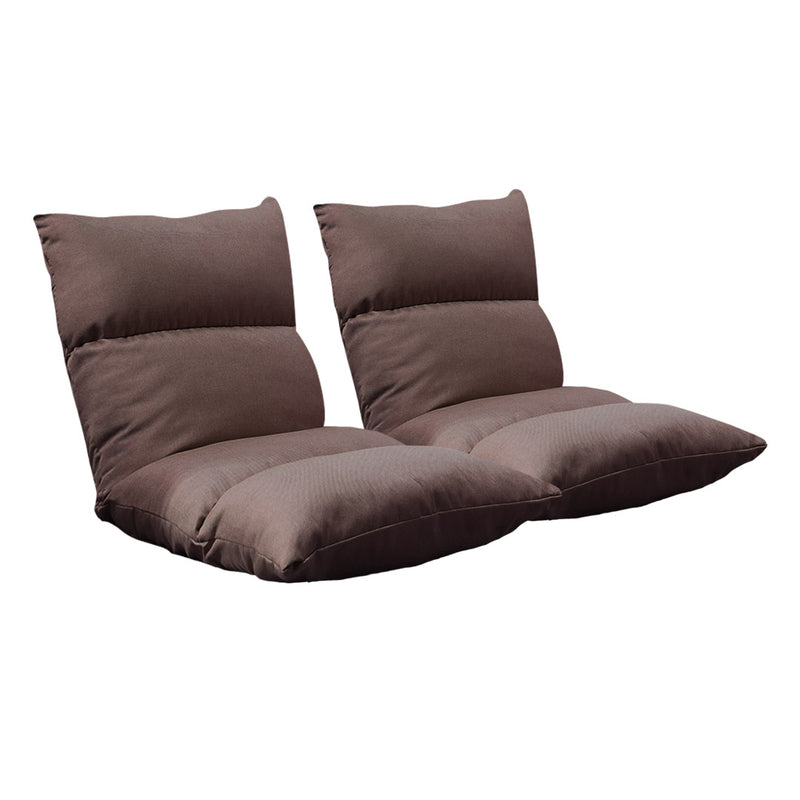 2X Floor Lounge Recliner Linen Folding Adjustable 5 Angles 108x53x15cm Coffee