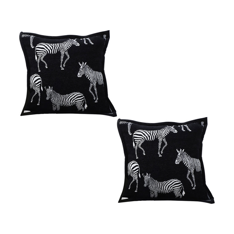 2X 45X45X14Cm Polyester Zebra Square Throw Pillow Black Light Luxury