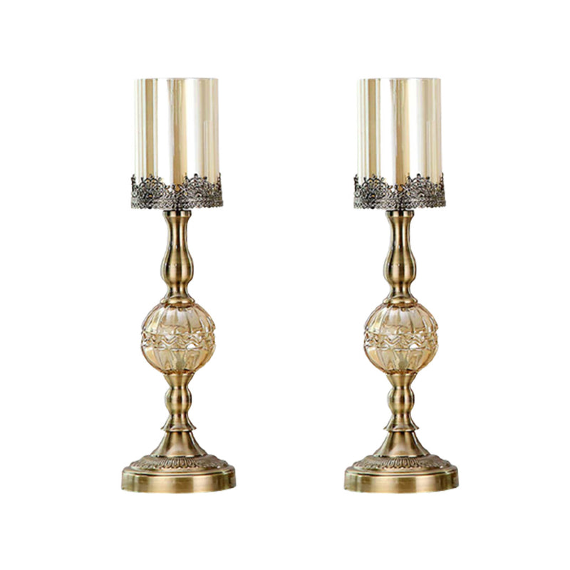 2X 47cm Tall Glass And Metal Candle Holders Centerpiece