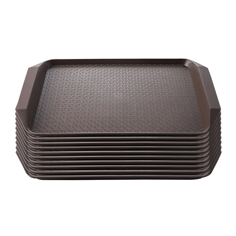 Rectangular PVC Serving Tray 43.5x30cm Stackable Dishwasher Safe Set of 10 Brown
