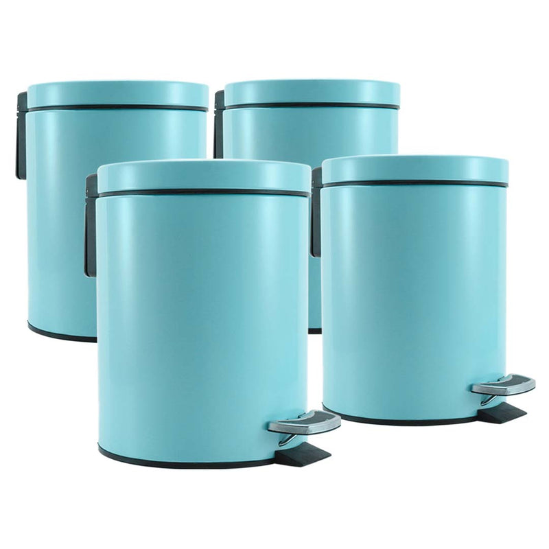 4X 7L Stainless Steel Pedal Trash Bin Round Blue Soft-Close Lid Hands-Free