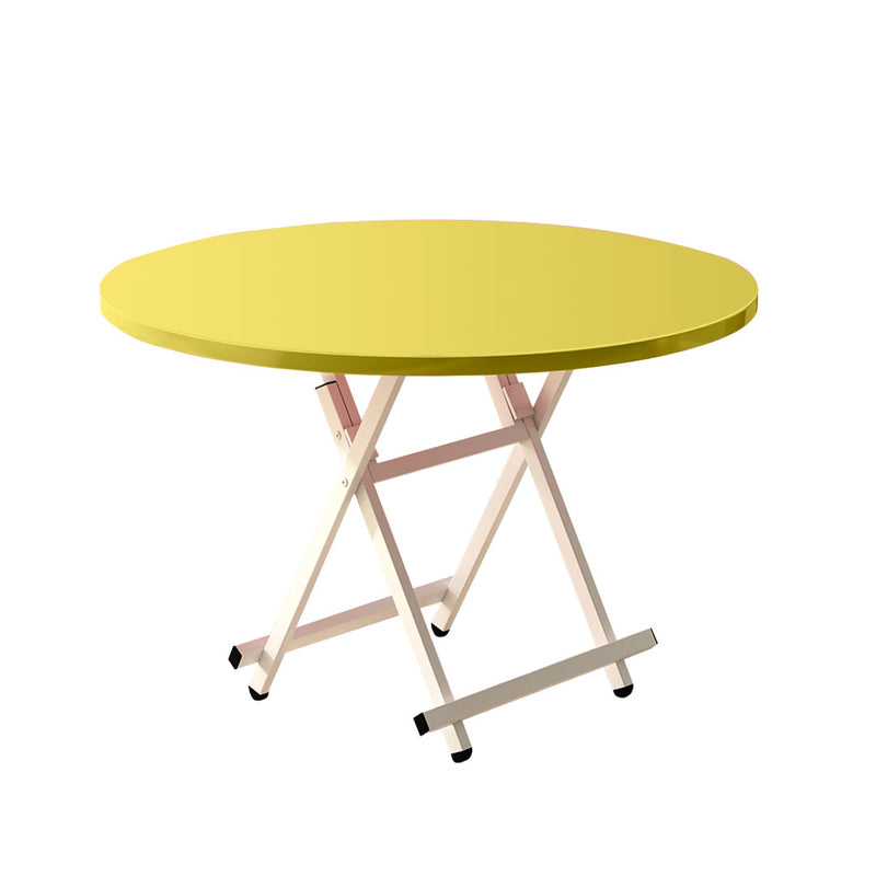 Round Yellow Dining Table Mdf Top 60cm Folding Lightweight Aluminum Legs