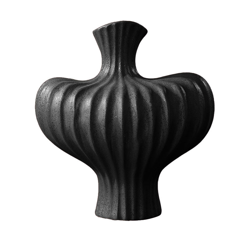 28X30cm Large Ceramic Handmade Ornament Vase Matte Black Countertop Decor