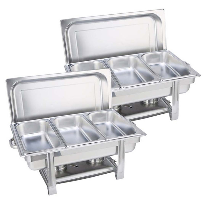 2X Stainless Steel Triple Tray Chafing Dish Food Warmer Full Size Buffet Server