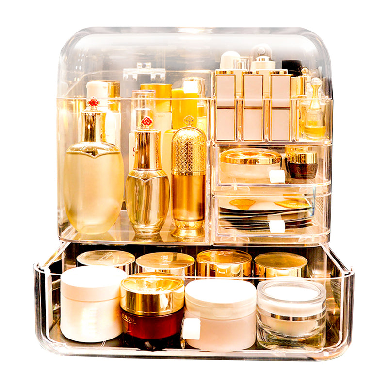Transparent Plastic Makeup Organizer Box Lidded Drawers Waterproof 32.5x21x34cm